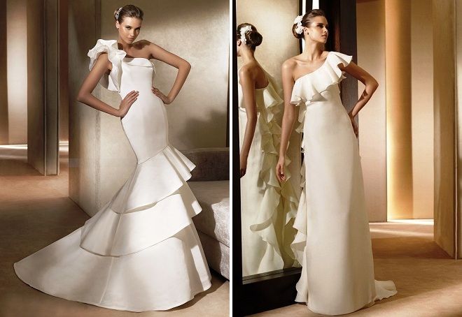 свадебное платье с воланами на плечах свадебное платье с воланами на плечах