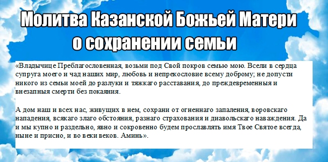 молитва казанской божьей матери о сохранении семьи