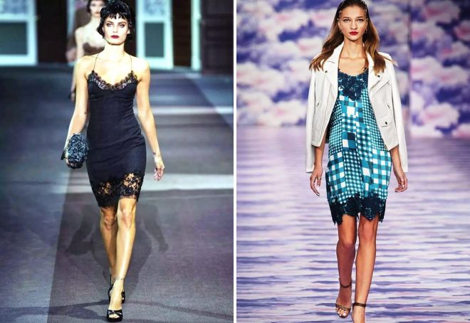 платье комбинация с кружевом