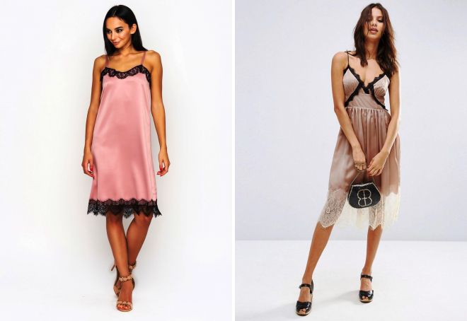 атласное платье комбинация