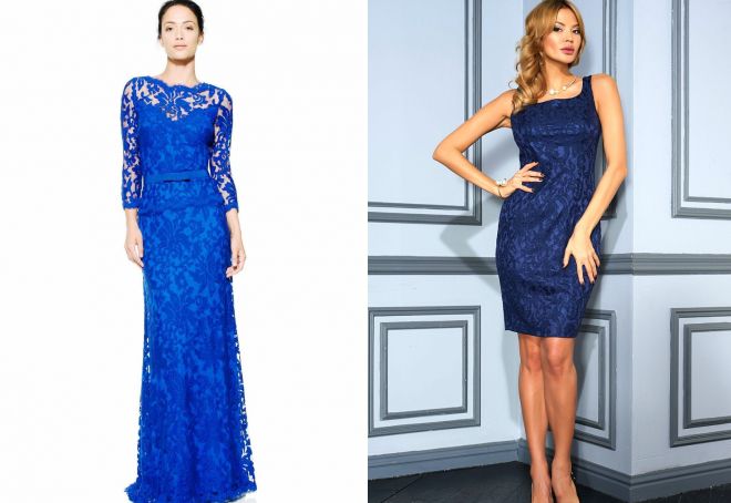 кружевное вечернее синее платье