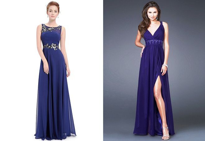 темно синее вечернее платье в пол