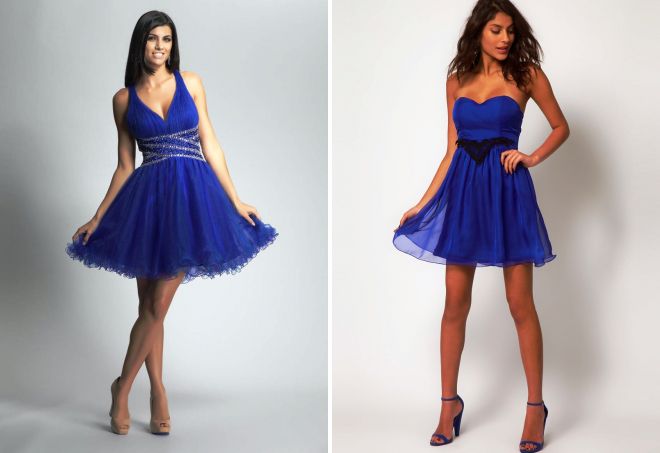 короткие вечерние синие платья
